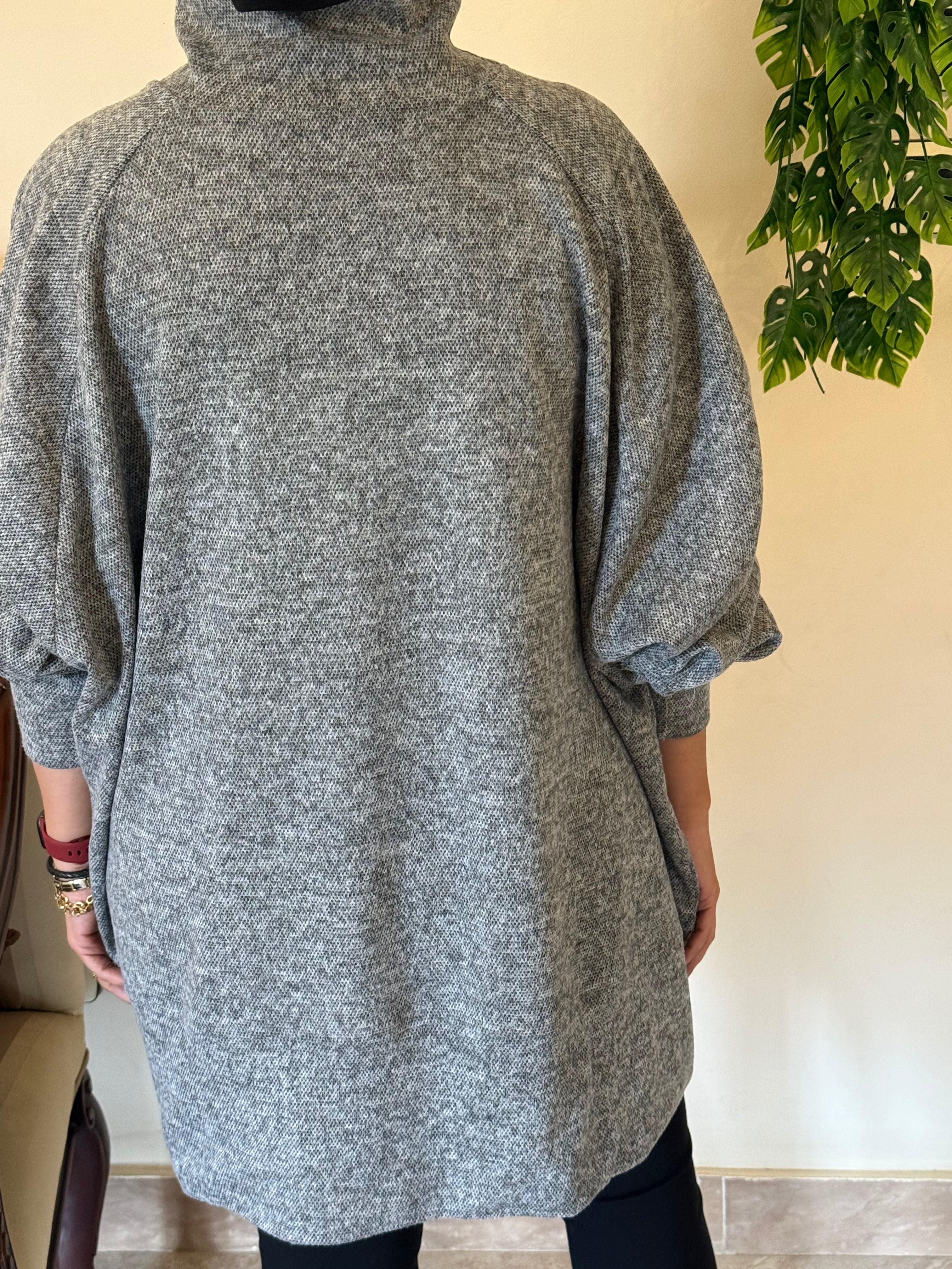 Oversized Turtleneck Top - Grey
