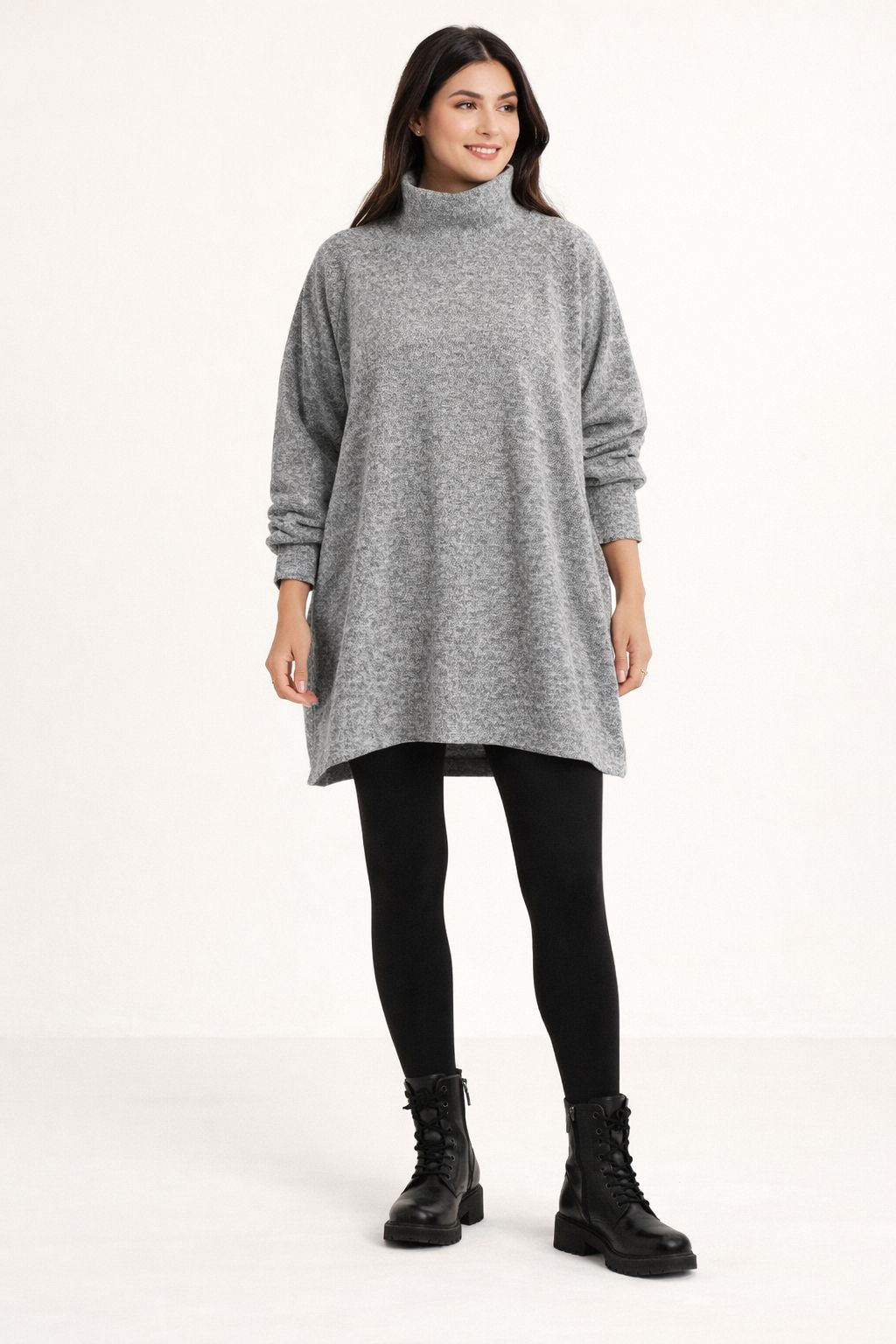 Oversized Turtleneck Top - Grey